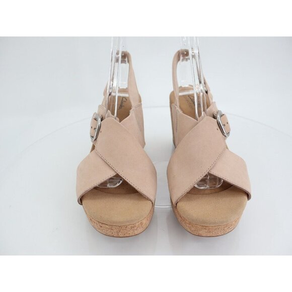Clarks Giselle Dove Wedge Sandals Sand Nubuck SIze 11M Cork Slingback - Picture 3 of 12